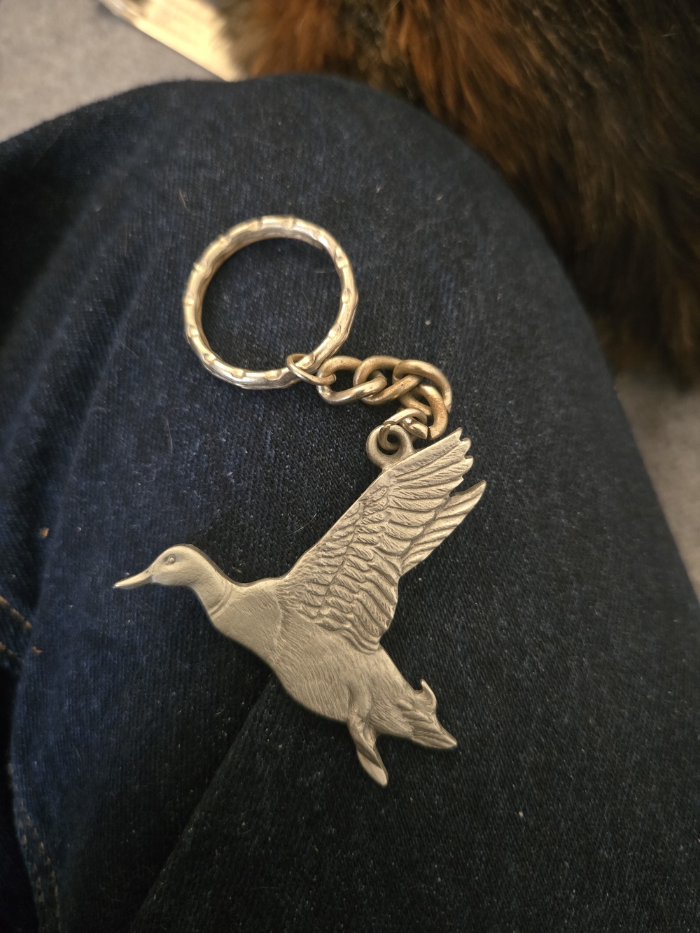 Silver-Tone Flying Duck Keychain - Unbranded